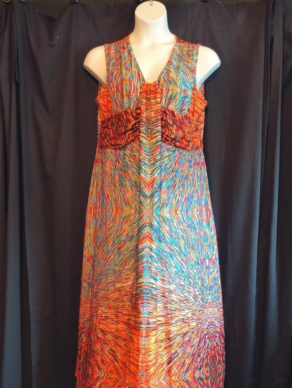 Denim 24/7 Multicolor V-Neck Sleeveless Maxi Dress (Orange, Blue, Green) #0095